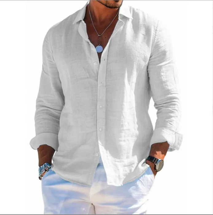 Linen Men Blouse Shirts Summer Long Sleeve