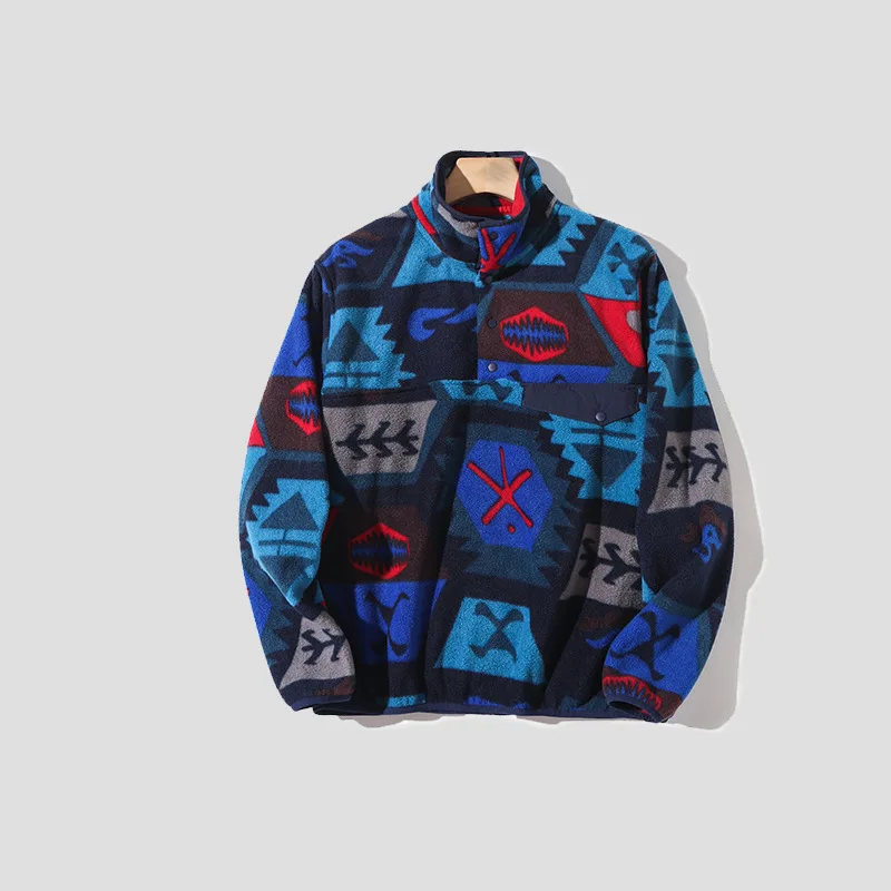 Unbranded Outdoor Indian Pattern Vintage Fce Sweatirt Hooded Zipper Jaet Men's Warm Long Sve Stand Collar Coat