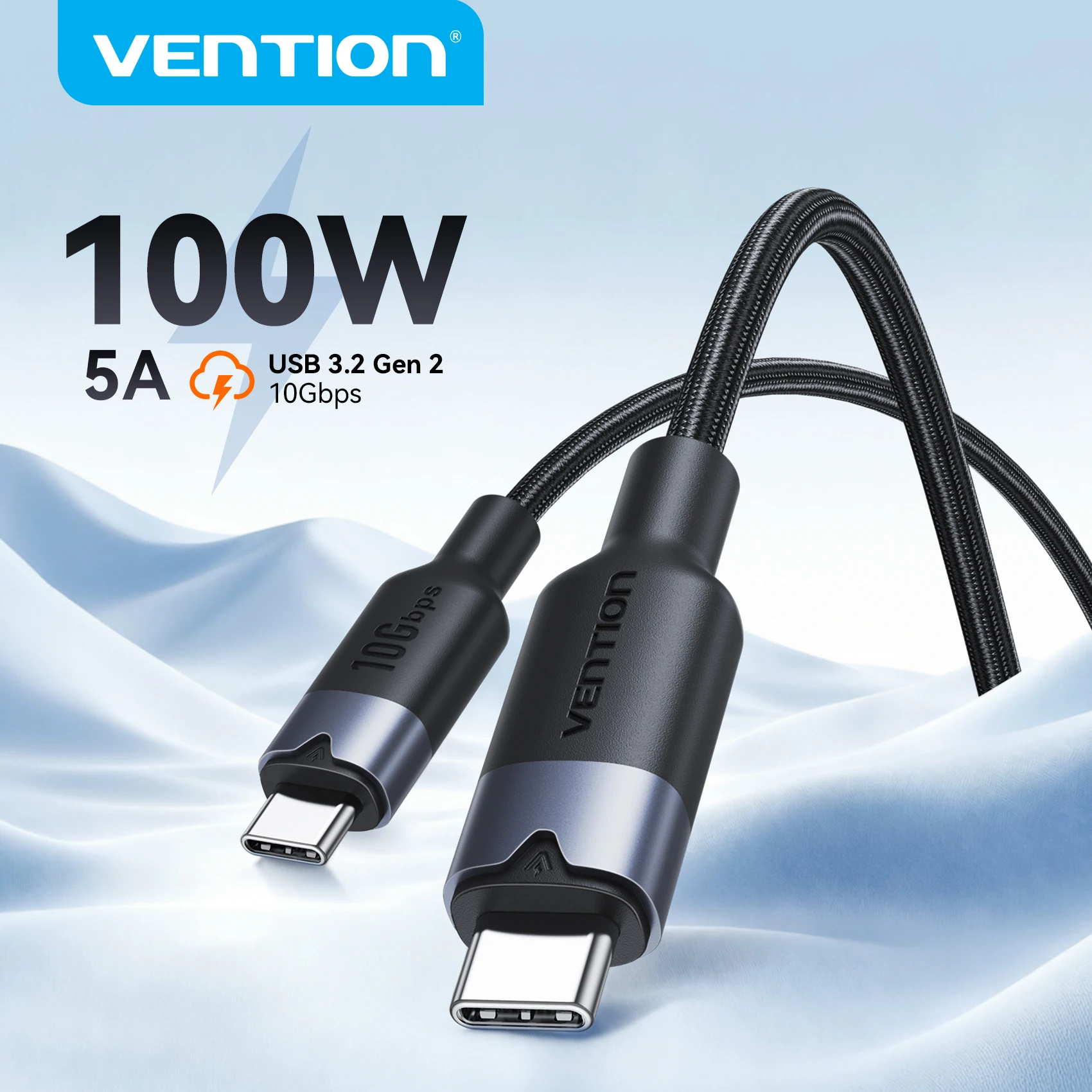Vention 100W Kabel 10Gbps USB-C auf Typ-C Kabel USB 3.2 Gen2 Schnellladekabel 4K@60Hz Typ-C Kabel für iPhone 17 16 15 Maxbook