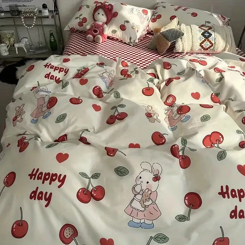 Korean Style Bedding Set Boys Girls Twin Queen Size Duvet Cover Flat Sheet Pillowcase Bed Linen Kids Adult Fashion Home Textile