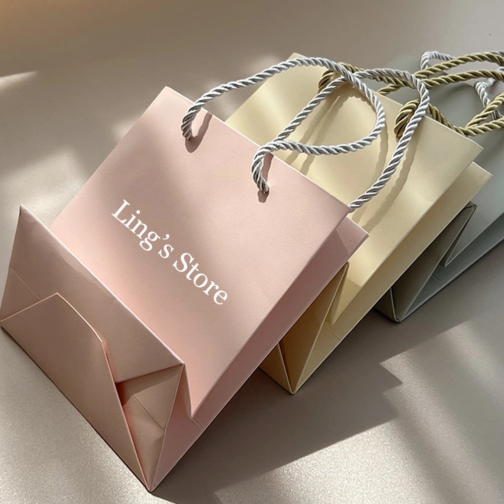 100 Stück individuelle Logo-Massenpapier-Einkaufstasche, 14 x 15 x 7 cm, Schmuck, Geschenk-Organizer, Verpackung, DIY, Reisen, Weihnachten, Hochzeit, Beutel mit Griff – Detail 6