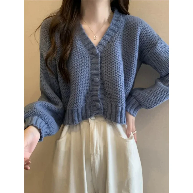 Women sweater cardigans V-neck button up casual knit sweet cardigan coat for woman 2024 Autumn Winter - 3