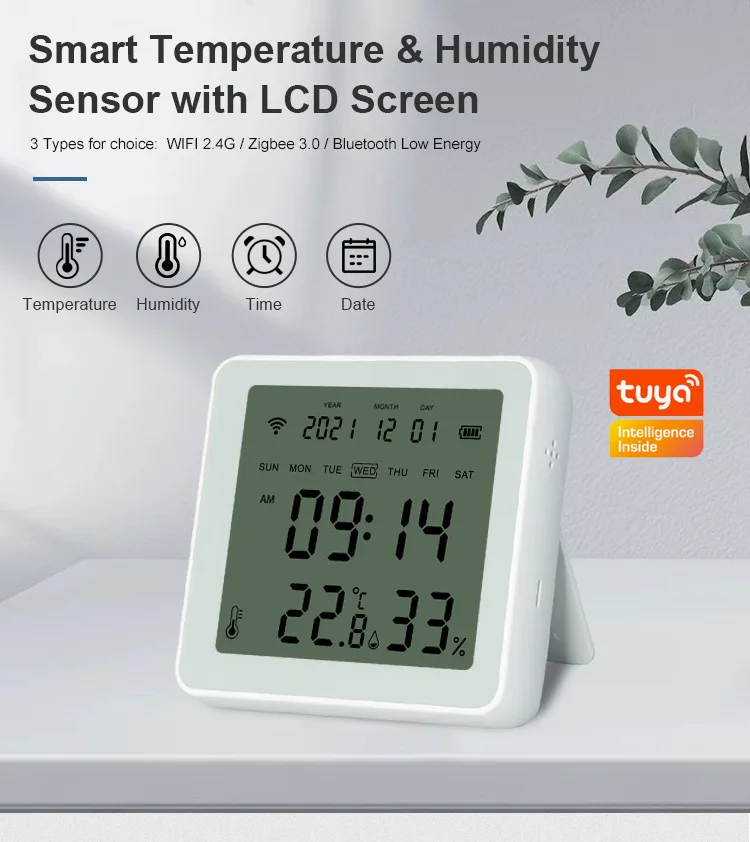 Zigbee-Sensor de temperatura e umidade sem fio, despertador, retroiluminação, monitoramento remoto, higrômetro