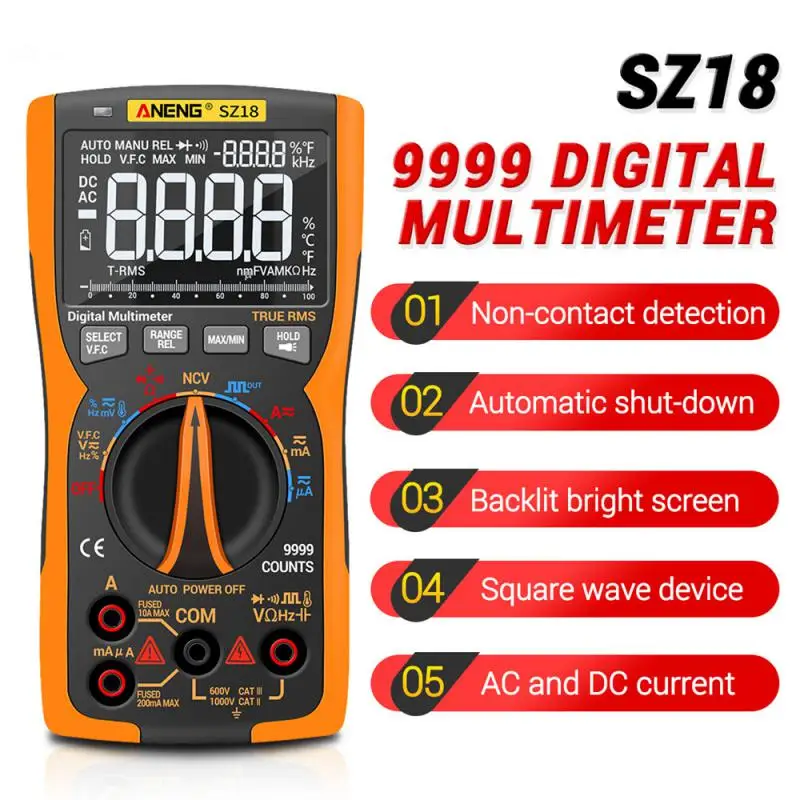 

SZ18 Digital Multimeter 9999 Professional True RMS Analog Tester Multimetro Transistor Capacitor NCV Testers Lcr Meter
