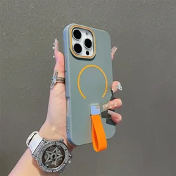 MagSafe Magnetic Phone Grip with Silicone Finger Strap and Soft Cover - iPhone 15 Plus (Gray)