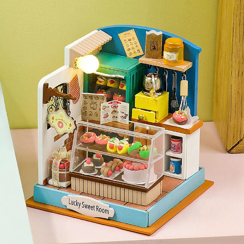 Charming Wooden Miniature Dollhouse Kit with LED Lighting and Furniture