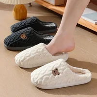 Winter Fluffy Shoes Women Cotton Slippers Cartoon Bear Thick Sole Warm Slides Men Female Couple House Indoor Plush Flat Shoes - Image 3