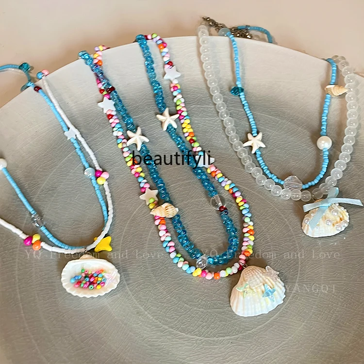 Colorful Beaded Shell Necklace Summer Special-Interest Design Clavicle Chain Seaside Vacation Style Necklace Accessories Female