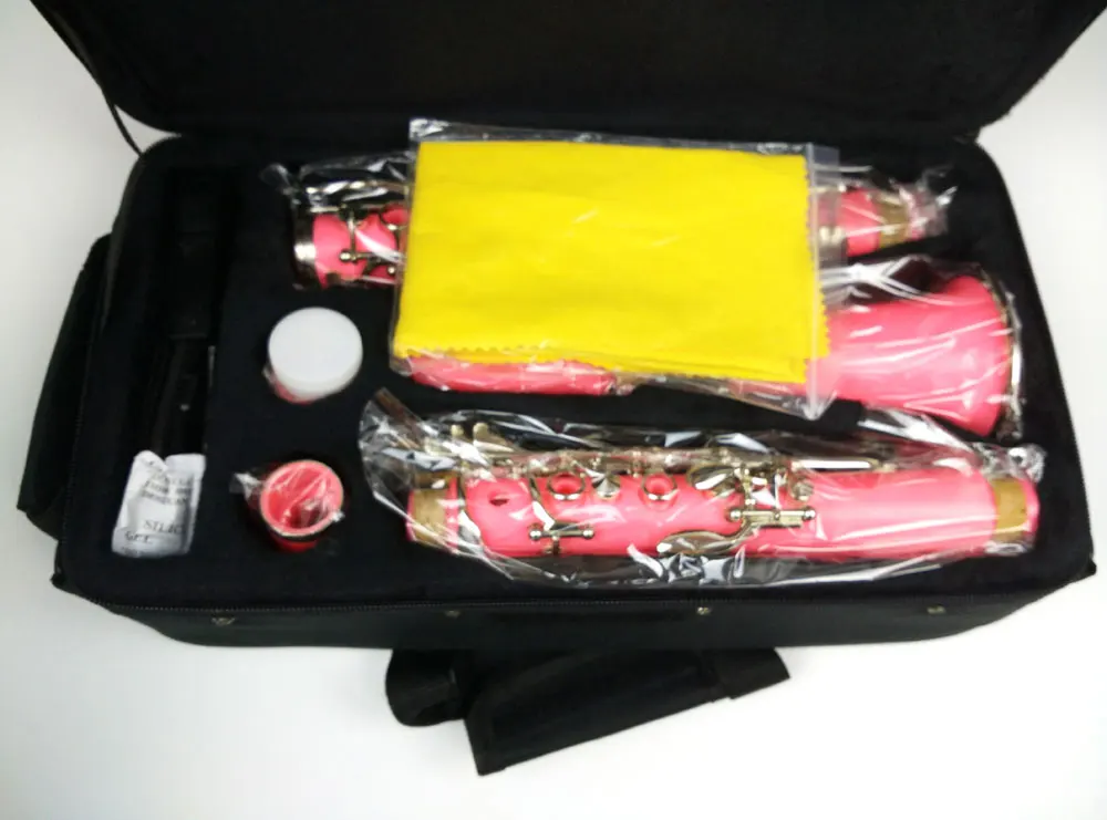 Clarinet Bb 17 Keys Beautiful Pink Color Good Sound Material 2 Barrels