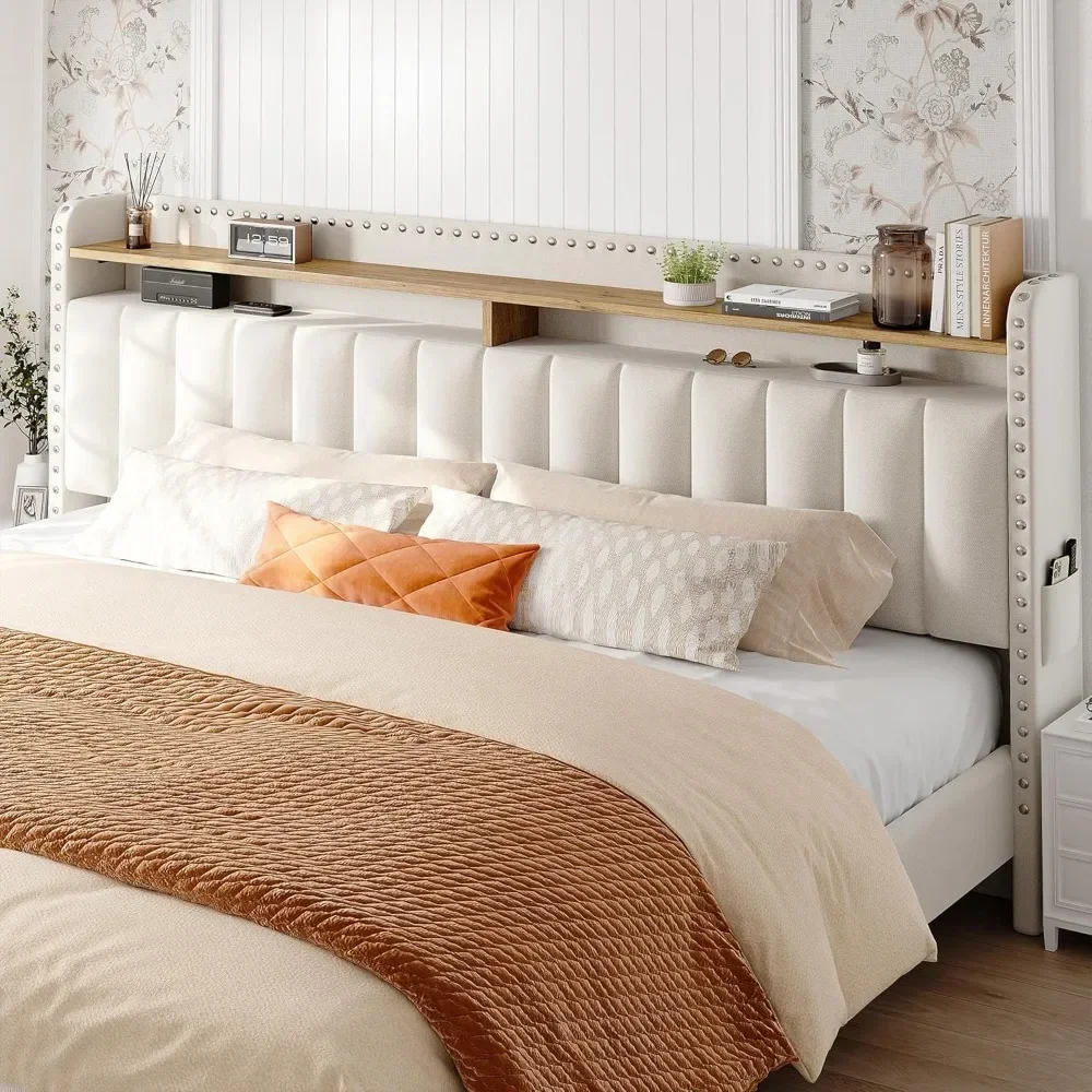 Bed Frame with Storage and Headboard, Upholstered King Bed Frame with Storage and 2 Drawers Bed,Frame with Storage 4
