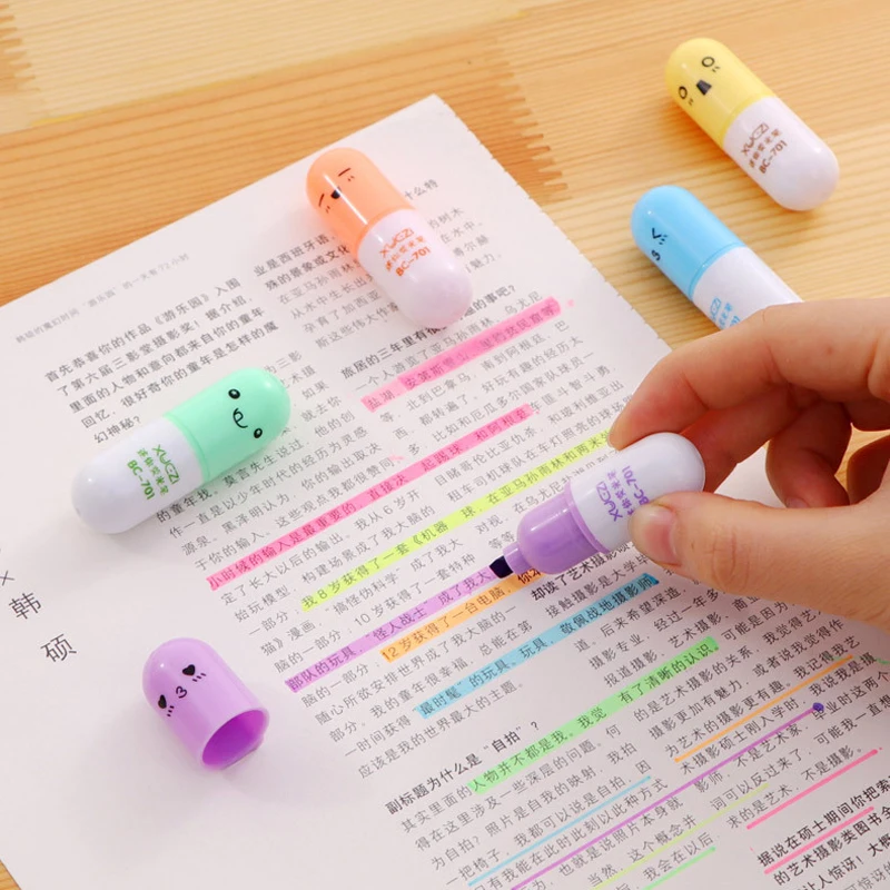 Highlighter Pen Marker Pen Highlighter Marker 6PCS/Set Leaves Mushroom Cute Kawaii Fluorescent Highlighter Pen Kawaii Chalk Marker Pens Stationery School Supplie