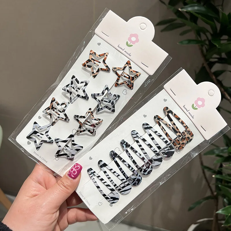 

8Pcs Star Hair Clips Leopard Zebra Print Bb Clip Y2K Hairpins Sweet Side Clamp Bangs Barrettes Headwear Girls Hair Accessories