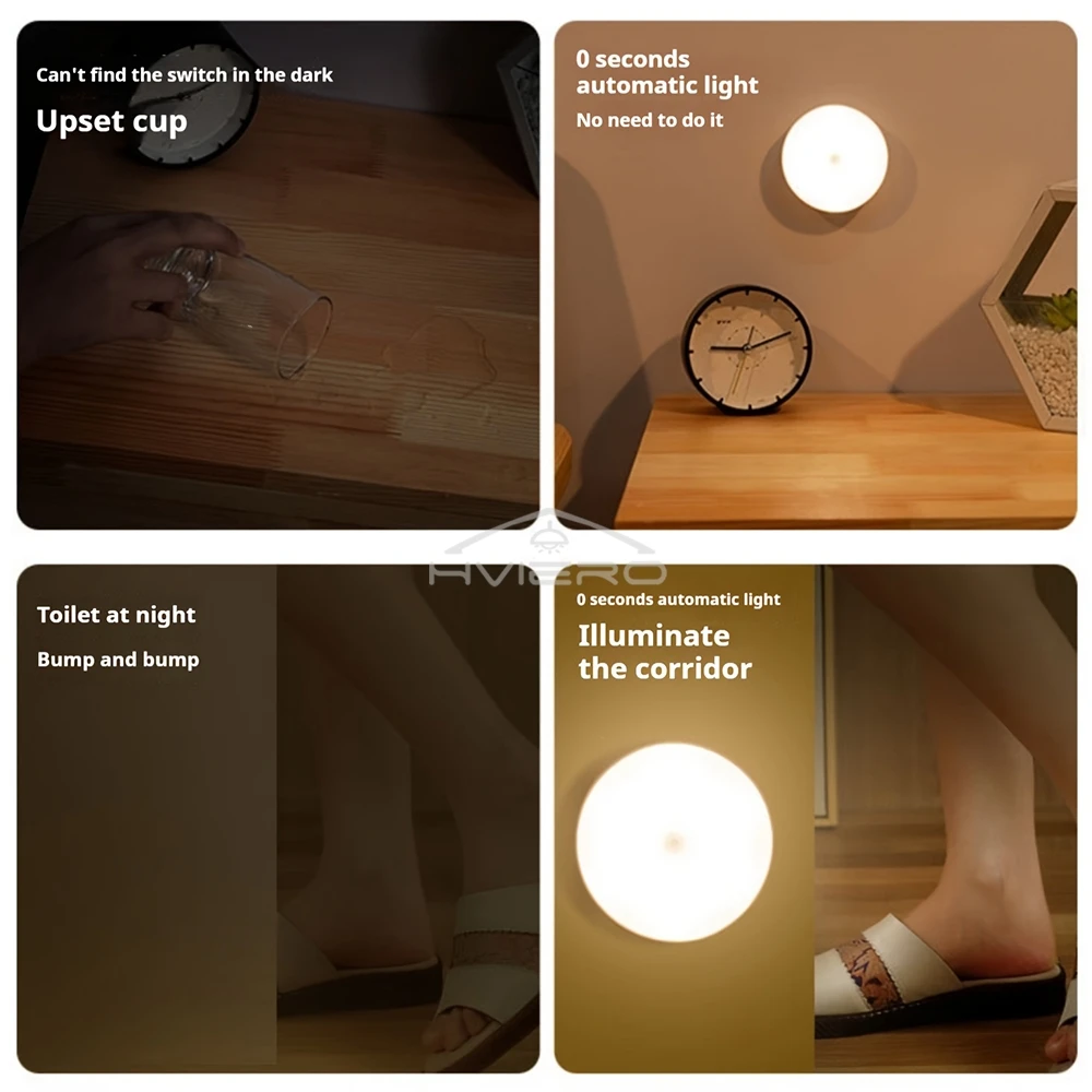 Round Night Light Led Wireless Motion Sensor USB Bulbs Charging Bedroom Decoration Staircase Cabinet Wardrobe Lighting Wall Lamp 4