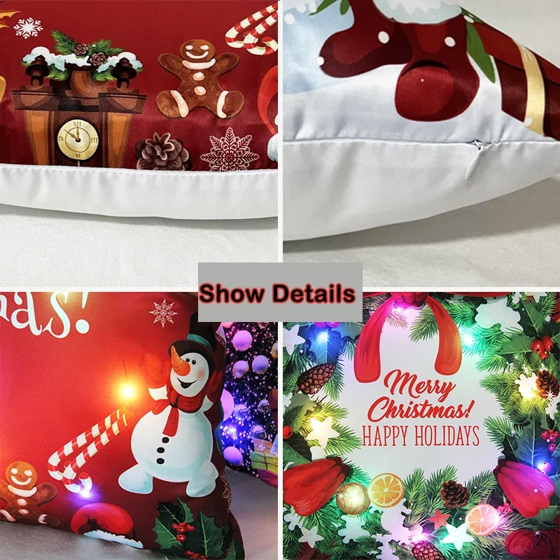 Santa Claus Pillow LED Light Christmas 2023 Novelties Ornaments Satin Pillowcase Home Decor Dropshipping Center Cushion Cover