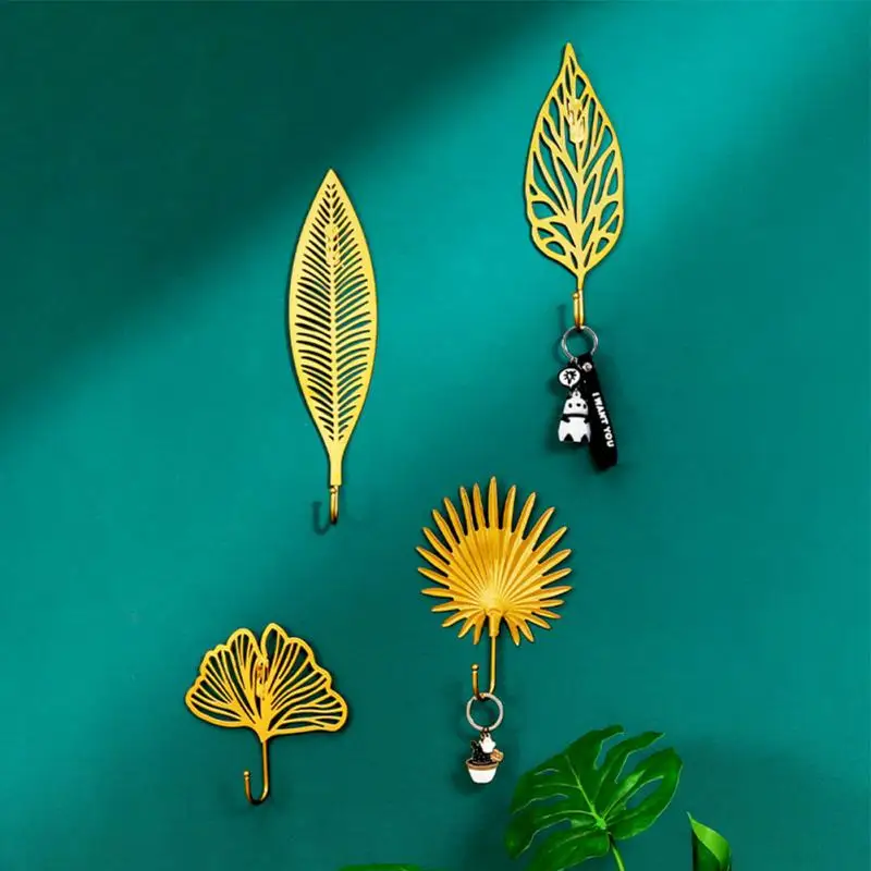 Creative Metal Leaf Wall Hooks Art Wall Decoration Hook Rack Door Cloths Bag Hook Storage Porch Key Hanger Home Accessories