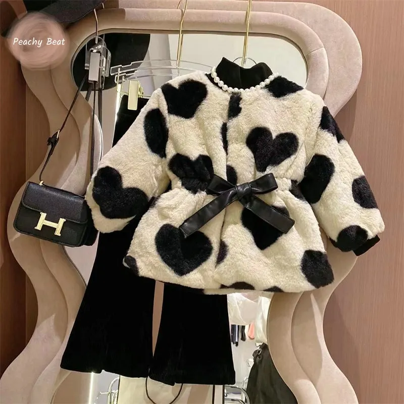 Newborn Baby Girl Princess Love Strap Fur Jacket Long Sleeve Infant Toddler Thick Coat Warm Outwear Winter Baby Clothes 2Y-7Y girls winter coat