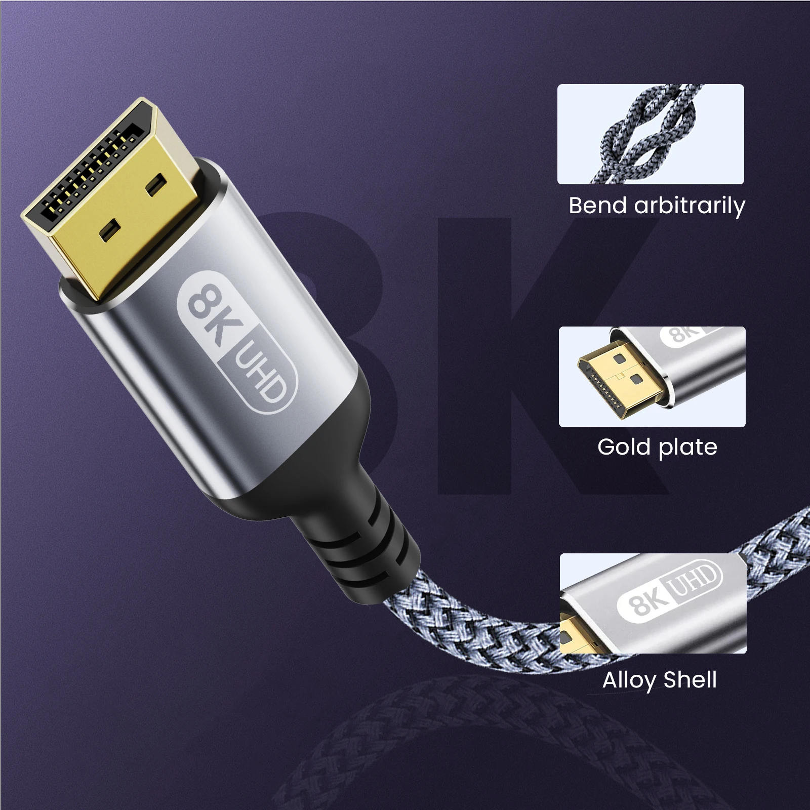 Ultra High-Speed 8K DisplayPort Cable with HDR10 and G-Sync/FreeSync Support