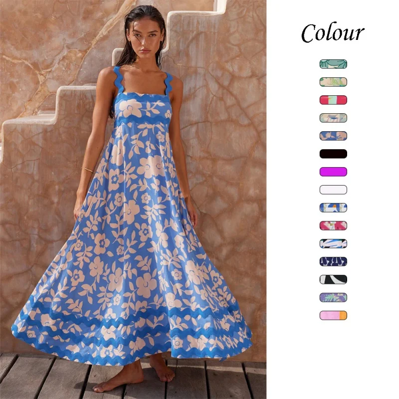 

CXY-24Southeast Asia New Small Floral Wave Halter Skirt High-End TemperamentaWord Dress-88166
