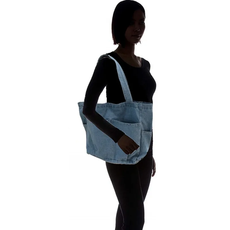 Denim Bag Canvas Large Capacity Shopping Bag Simple and Portable Supermarket Grocery Tote Bag Elegant Shoulder Bag