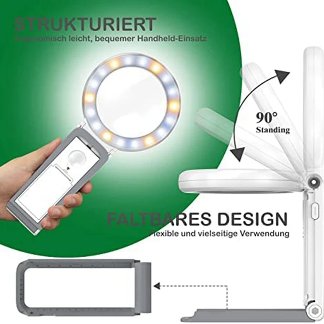 30X 10X Magnifying Glass with Light and Stand Folding Handheld Magnifying  Glass 18 LED Illuminated Lighted Magnifier for Reading - AliExpress