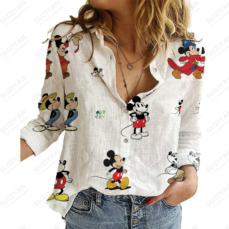 

Disney Mickey And Blouses Women Turn Down Collar Temperament Casual Top Spring And Autumn Long-Sleeved Blous Fashion Trend