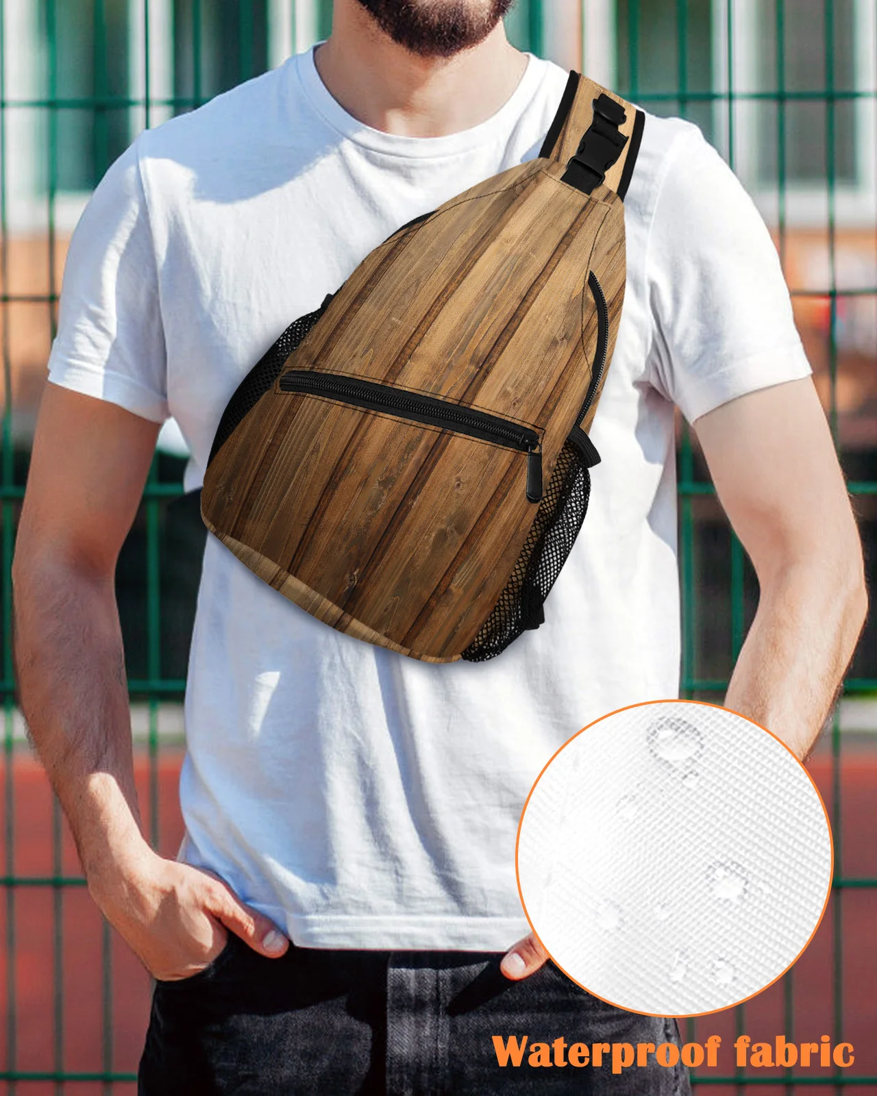 

Retro Wood Grain Plank Texture Chest Bag for Men Women Casual Crossbody Bag Outdoor Travel Climb Waterproof Sling Bag