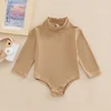 0-24M Baby Boys Girls Romper Toddler Infant Solid Color Long Sleeve Turtleneck High Stretch Bodysuit 1