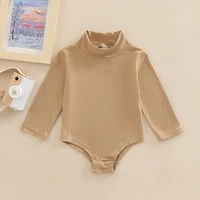 0-24M Baby Boys Girls Romper Toddler Infant Solid Color Long Sleeve Turtleneck High Stretch Bodysuit 1