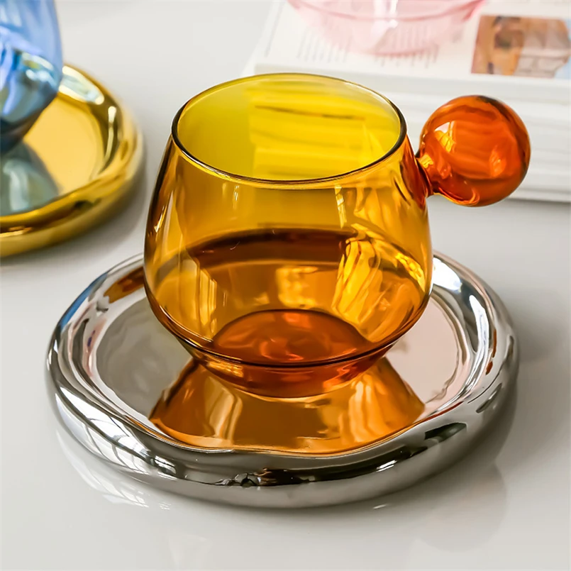 Nordic Style Niche Entry Latte Coffee Cup Saucer Spoon Suit British Afternoon Tea Set Household Heat Resistant Glass Cup