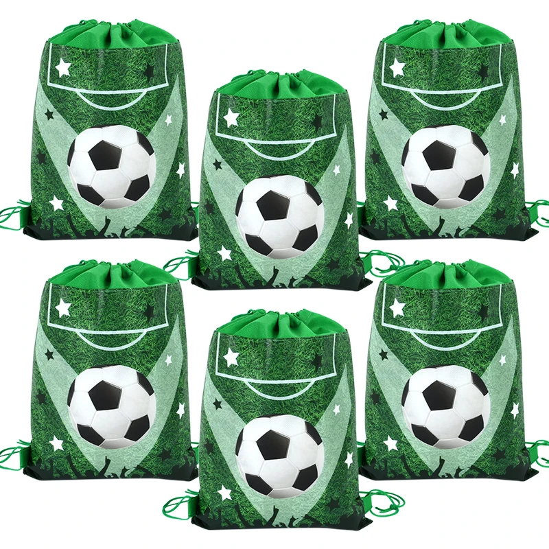 10PcsFootballThemeGiftBagsNonwovenSoccerBallDrawstringGoodie