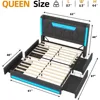 Queen Bed Frame with 4 Storage Drawers, Headboard and Storage, LED with Charging Station, No Box Springs Needed, Bed Frame 3