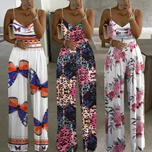 

Elegant Jumpsuits Women Spring 2022 New Pearl Sling Floral Print Loose Trousers Wide Leg Pants Rompers Backless Sexy Jumpsuits