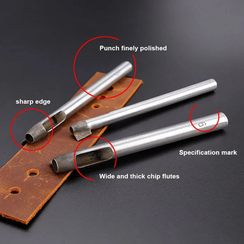 구멍과 꼬리가있는 3.0mm-8mm 가죽 펀칭 도구 가죽 공예 디자인 패턴 금형 DIY 벨트 샤프 펀치 다이 컷 가죽