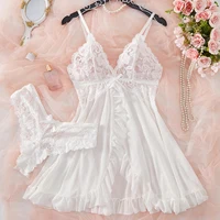 Lingerie Sexy transparente à bretelles rouges, sous-vêtements pour femmes, vêtements de nuit transparents, chemise de nuit et culotte, ensembles Pijamas pour femmes, père noël 4