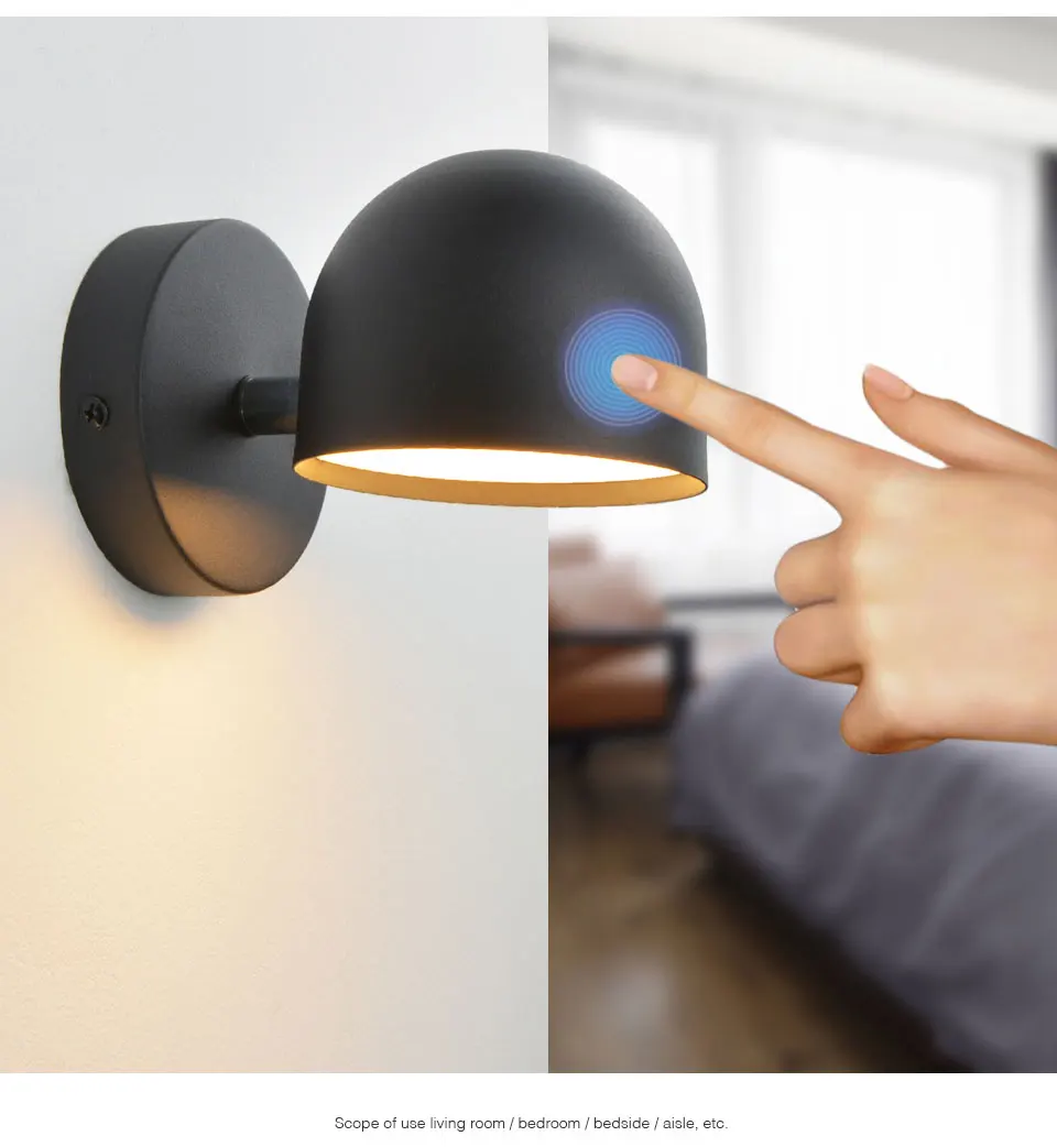 wall lights for bedroom Nordic LED Indoor Wall  Lamps Touch Dimming Wall Light Black White Hotel Aisle Bedroom Bedside Reading Wall Sconce up down light