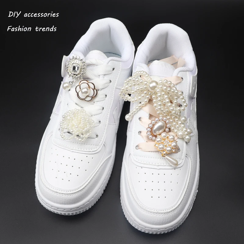 Shoe Charms for Sneakers Shoelaces Clips Buckle Decorations Rhinestones Pearl Gem Casual Flower Fashion Shoes Accessories 1 PCS