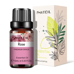 PHATOIL Aromatherapy Bliss: Essential Oil Collection - Lavender, Eucalyptus, Bergamot, Vanilla, Sandalwood, Tea Tree (10ml Each) - 10ml (Rose)