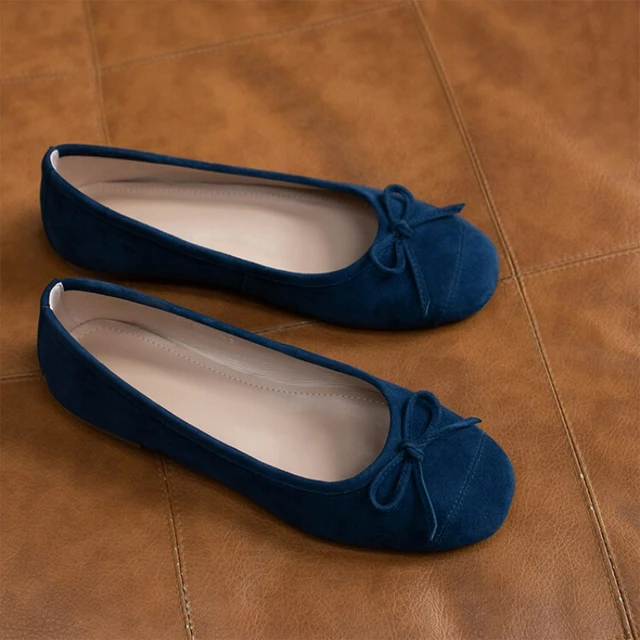 sne hvid universitetsområde Dyster LeShion Of Chanmeb Real Sheep Suede Ballet Flat Shoes Women Cute Bow-tie  Lovely Shallow Slip-ons Ballerina Shoes Navy Blue Flats - AliExpress