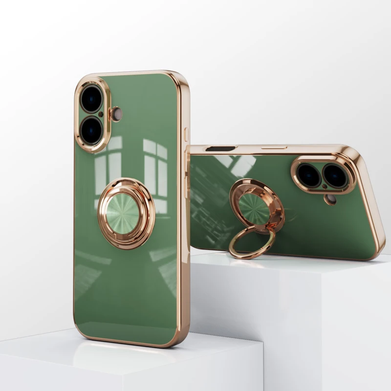 6D Einfarbige Ringhalterhülle für iPhone 16 15 14 13 12 11 Plus Pro Max Mini Weiche Hautgefühl Anti-Fall-Rückseite_voghion.com
