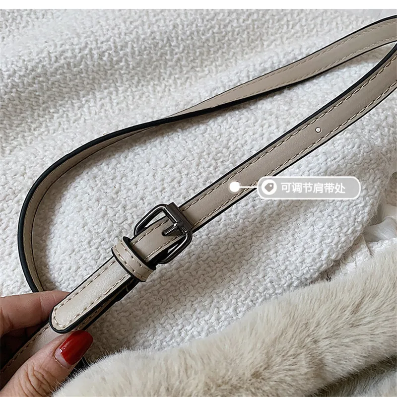 Winter Shoulder Bag Soft Fluffy Faux Fur Bags Women Solid Color Plush Handbag Casual Zipper Fuzzy Square Street Messenger Bag