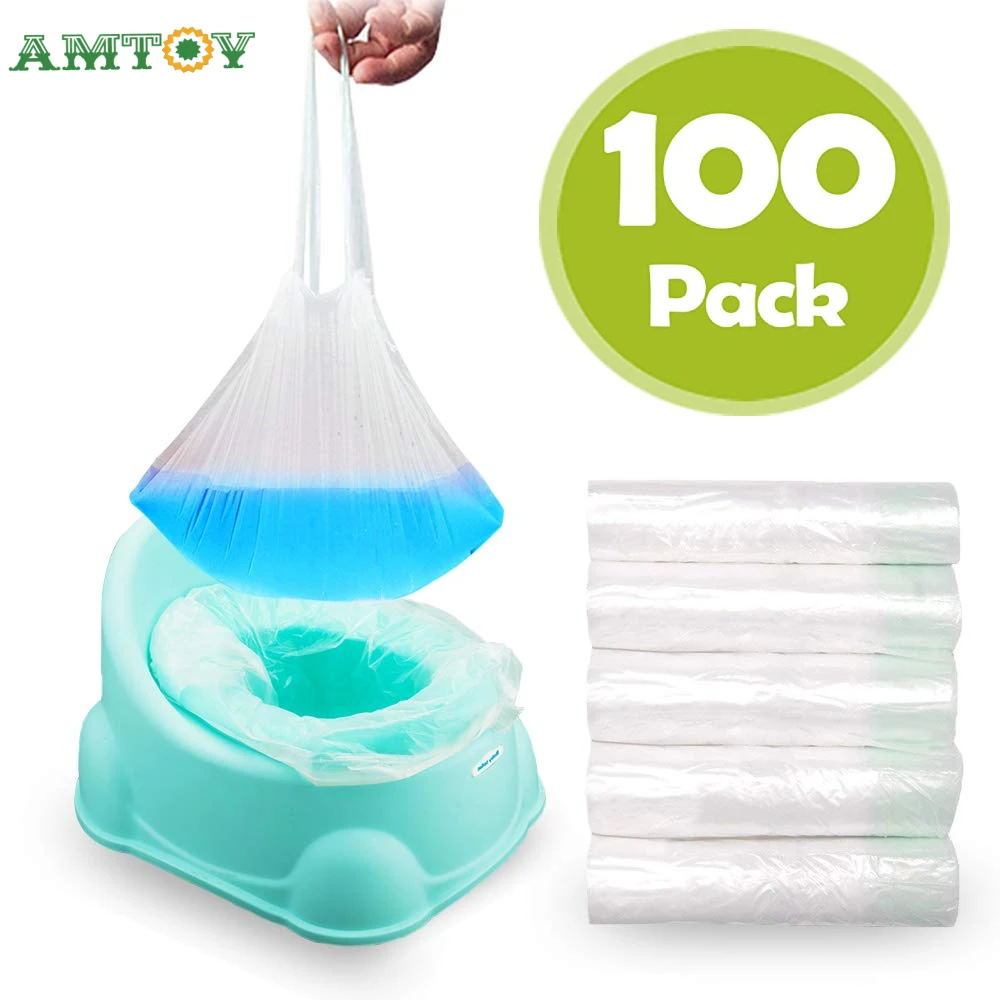 Child Toilet 100pcs Potty Liners Disposable Travel Chair Liner with Drawstring Universal Training Toilet Seat Potty Bags Cleaning Bag for Kid