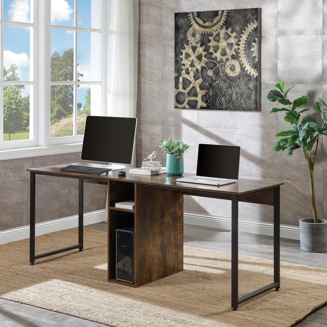 MDF doppia scrivania home office bianco, grande doppia scrivania, scrivania  con armadietti 78.74x23.62x29.92