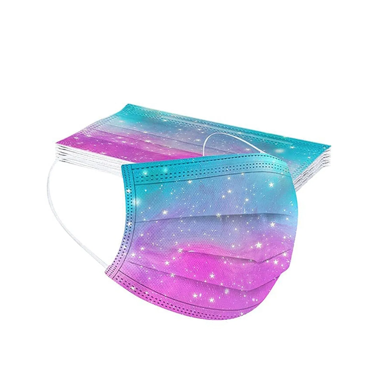 Pack Of 50PCS 3-Ply Disposable 3D Print Mouth And Nose Protection Bandana Masks Outdoor Dust-Proof Face Protective Disposable