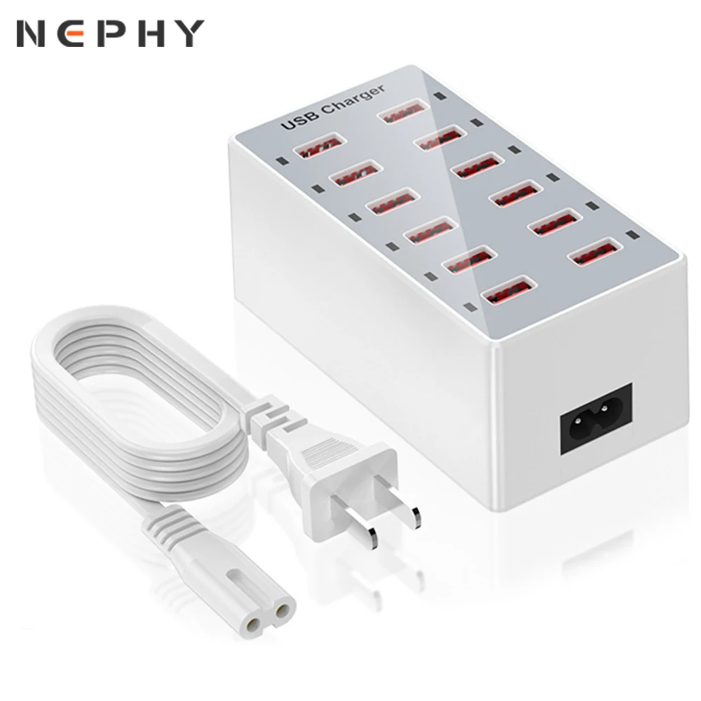 Universal Multi-Port USB Charging Station Dock - 12-Port 5V/2.4A Wall & Desktop Power Adapter