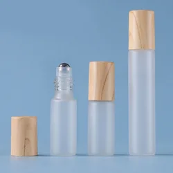 Slim Frosted Glass Roller Bottles with Wood - Look Cap - Essential Oil & Perfume Vials (Various Sizes) - 5ml (Frosted)
