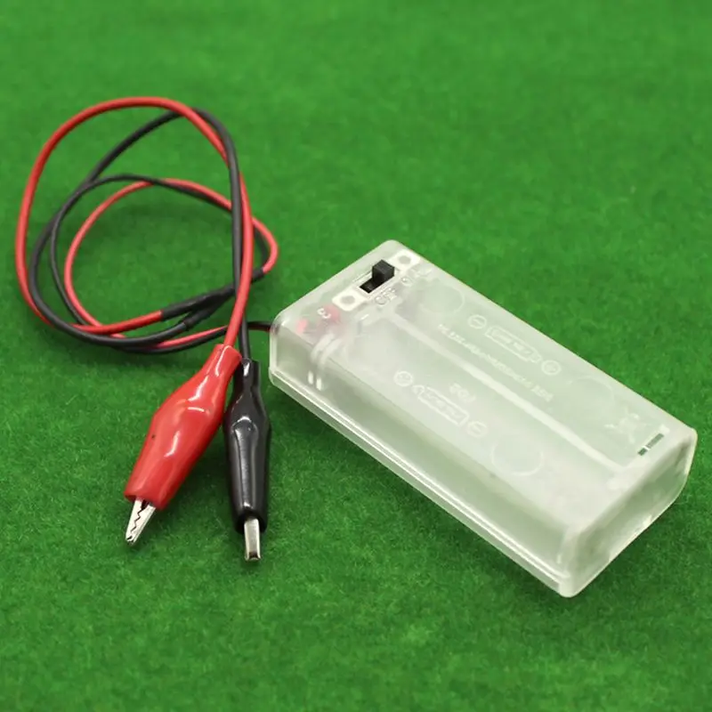 

3V Battery Holder Storage Case Box 2 x AA Batteries with Alligator Clips Transparent Power Battery Holder with Switch & Cover
