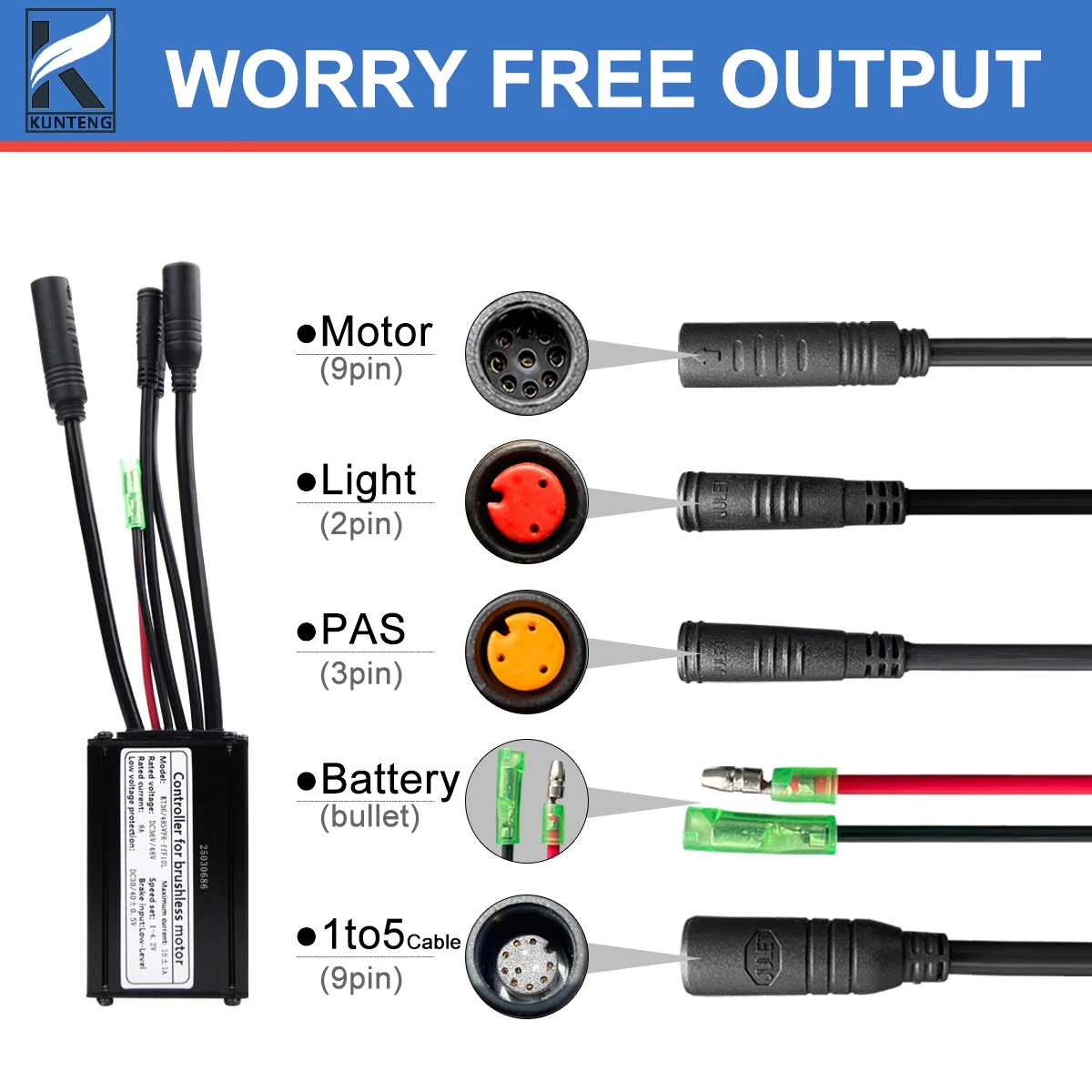 전기 자전거 KT 컨트롤러 36V48V 16A 사인파 컨트롤러(라이트 기능 포함) 250W-350W 전기 자전거 변환 키트용
