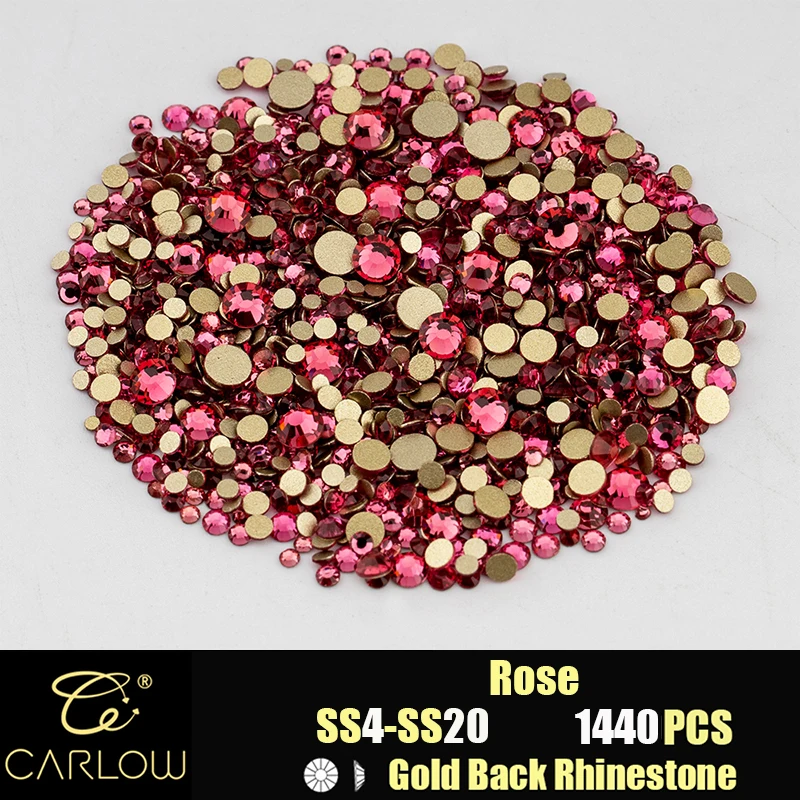 Shiny Gold Back Glass Crystal Rhinestones for DIY Crafts and Nail Art - 1440 Pieces
