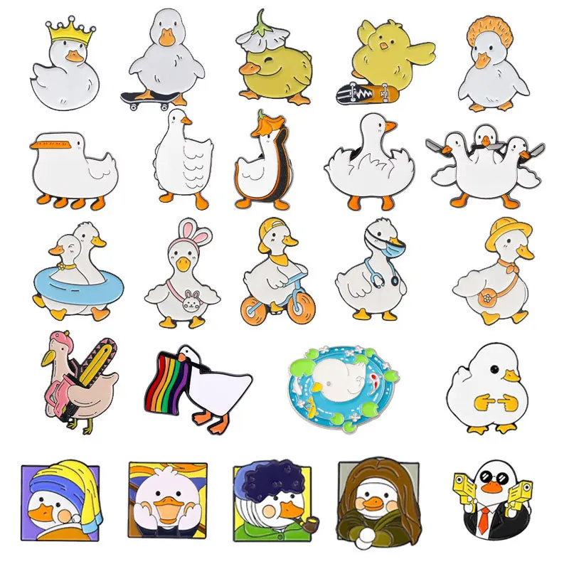 Random mix of enamel duck pins with fun themes like doctors, floaties, pop culture, and more