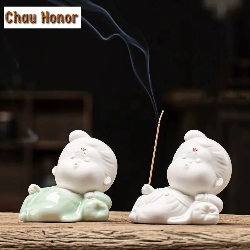 Creative Chinese Ceramic Lovely Lady Thread Incense Inserting Seat Incense Inserting Device Indoor Sandalwood Household Tea Pets